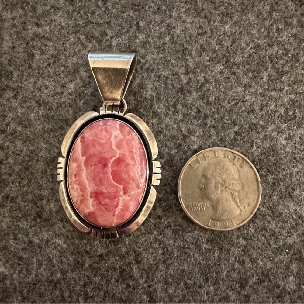 925 Sterling Silver Pendant Pink Rhodochrosite Gemstone Navajo Indian Jewelry